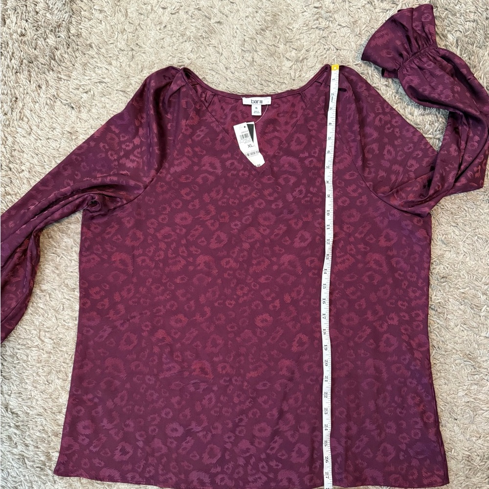 Bar III Women’s Deep Burgundy/Purple Animal Print Long Sleeve Blouse XL - Picture 4 of 6
